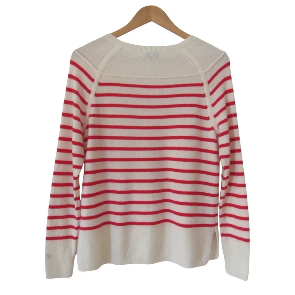 Vineyard Vines Cream Red Striped Sweater XS Wool Cashmere Nautical Knit Pullover - Picture 2 of 9
